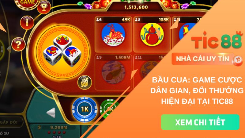 Bầu cua: Game cược dân gian, đổi thưởng hiện đại tại TIC88